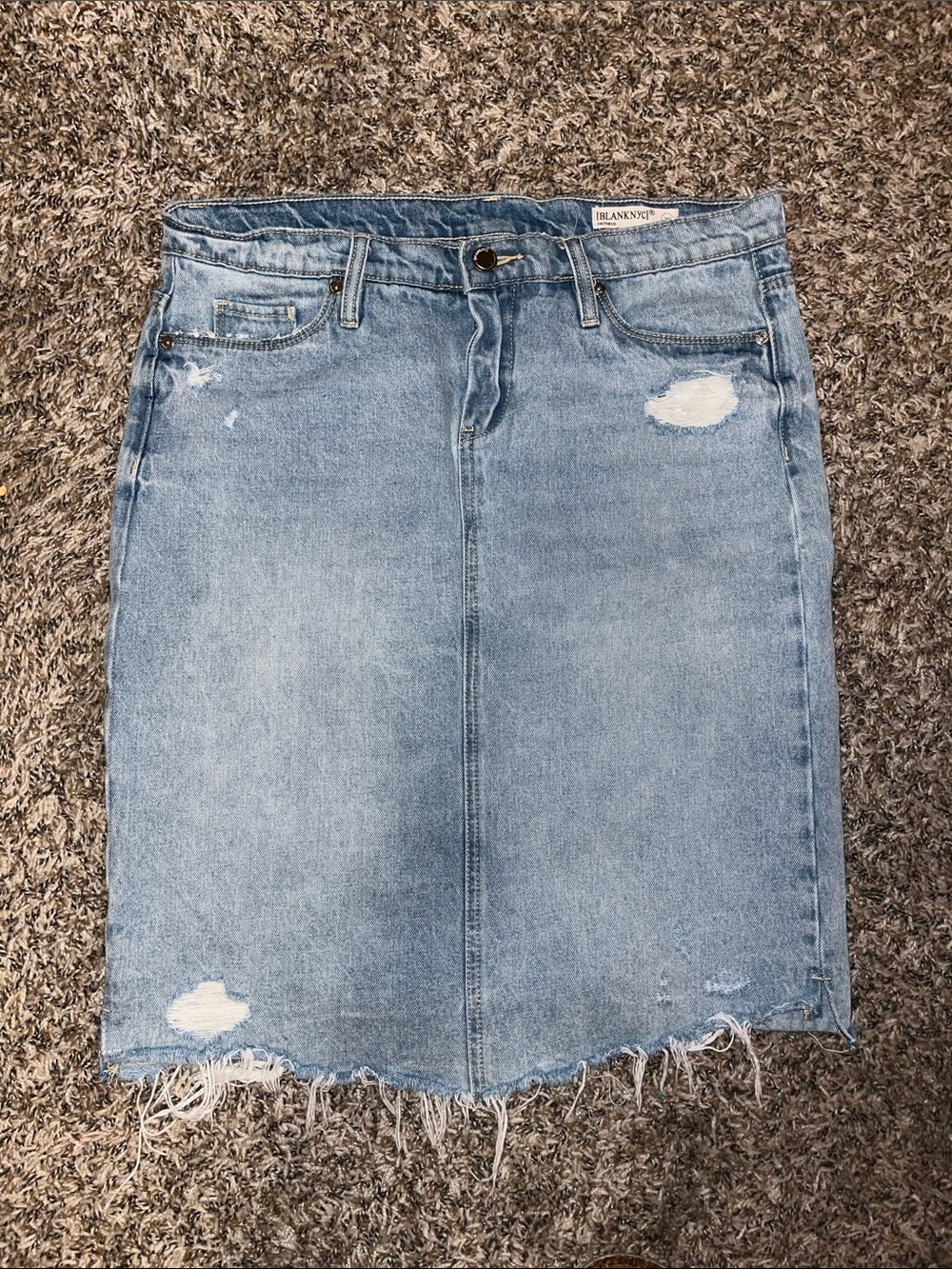 Blank NYC Light Blue Distressed Denim Pencil Skirt
